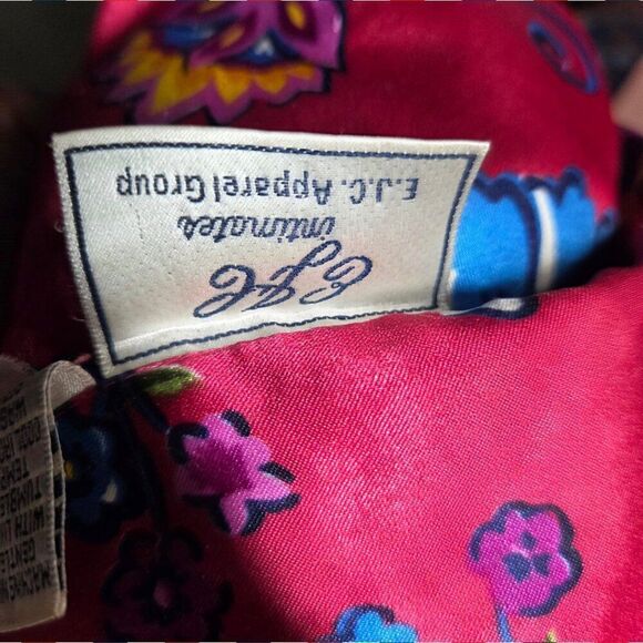 Vintage 90s EJCโIntimates Nightgown Pink Red Floral Satin OS Button Up V Neck - Picture 7 of 7